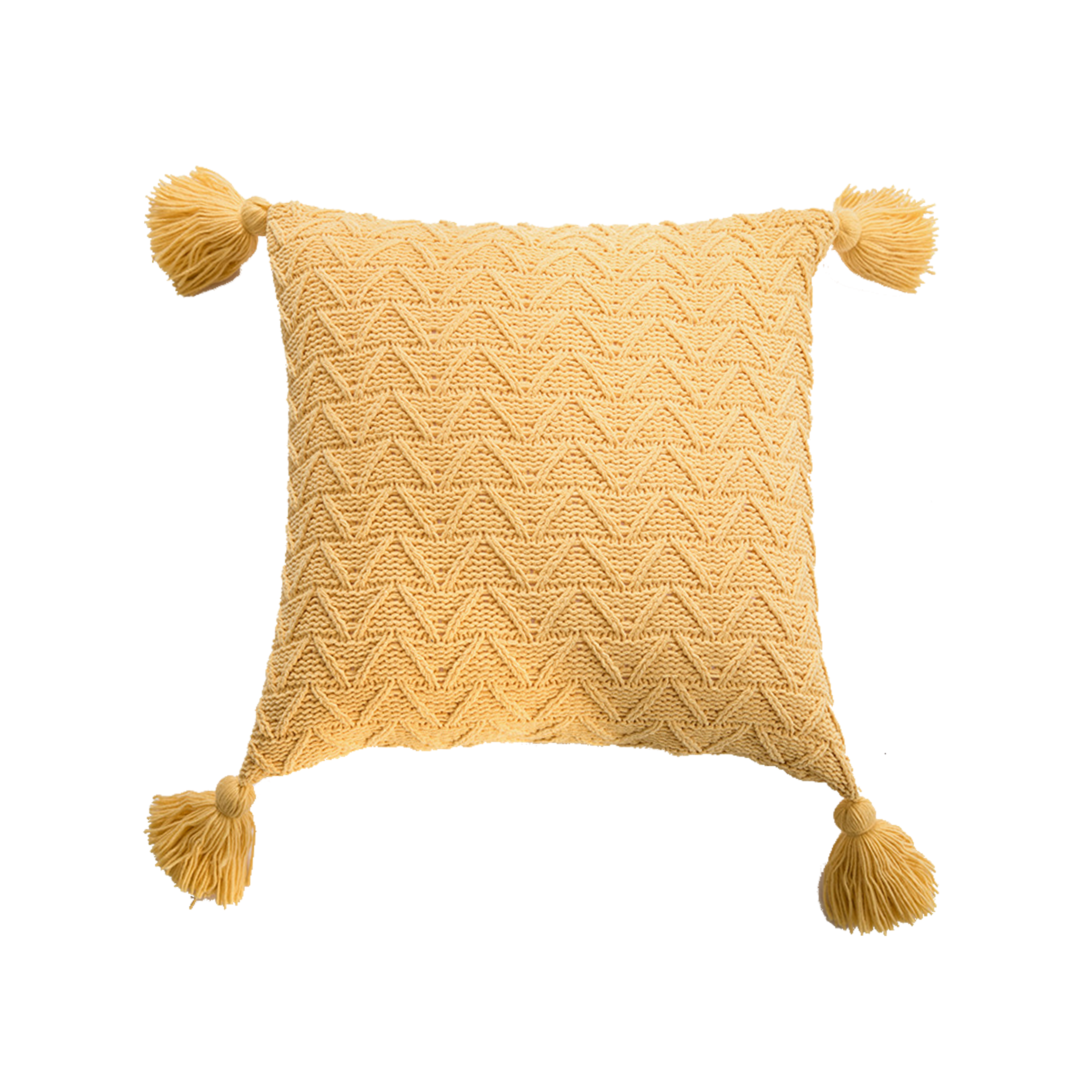 Elly Knitted Cushion Cover with Tassels - Mustard