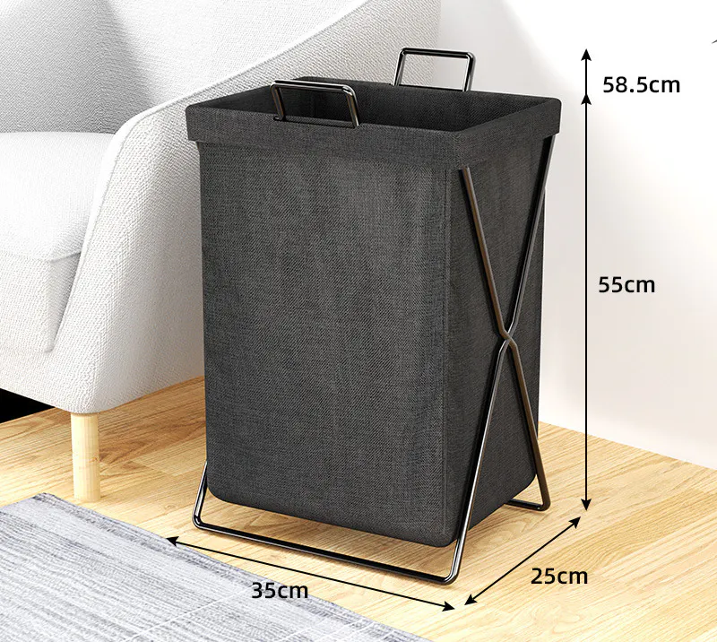 Nikki Laundry Basket - Black - 10 - Gray fabric laundry basket, 5 cm height, 55 cm width, 35 cm depth, 25 cm width, 25 cm