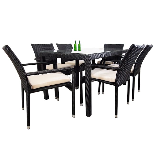 Boulevard Outdoor Dining Set with 6 Chair - White Cushion - 0