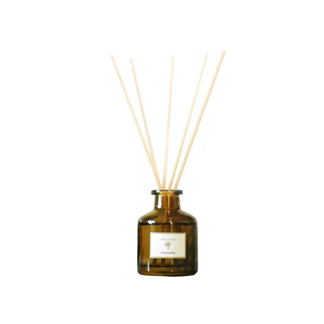 Pristine Aroma Reed Diffuser 50ml - Lemongrass (Garden Scent) - 4 - Golden glass bottle, wooden sticks, natural wood