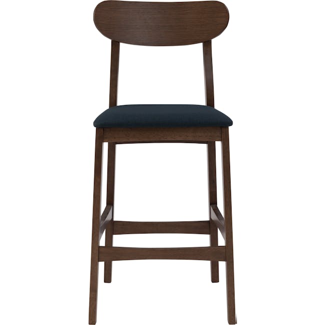 Lennox Counter Chair - Walnut, Navy - 4 - Wooden chair with dark brown finish, upholstered seat, sturdy wooden frame, simple