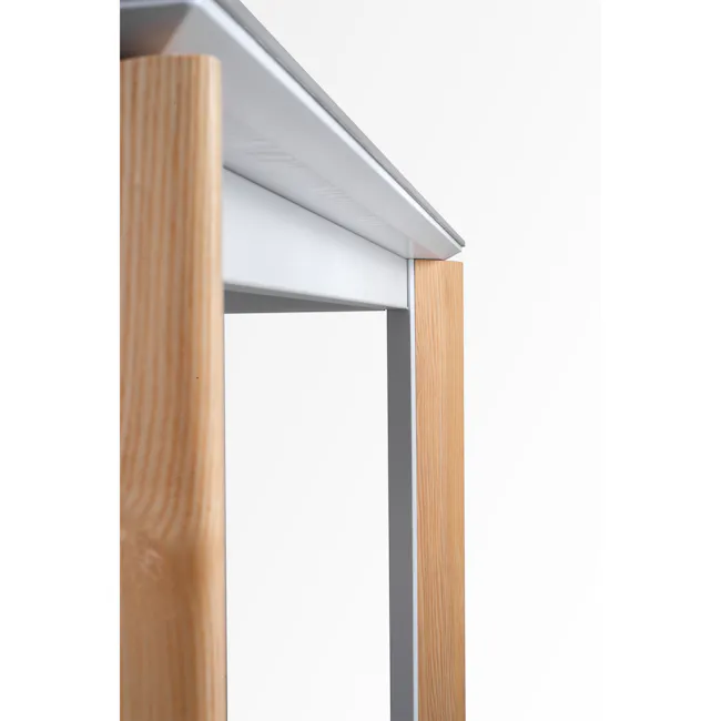 Nelson Dining Table 2m - Concrete Grey (Sintered Stone) - 2 - Wooden leg, metal frame, minimalist design, natural wood