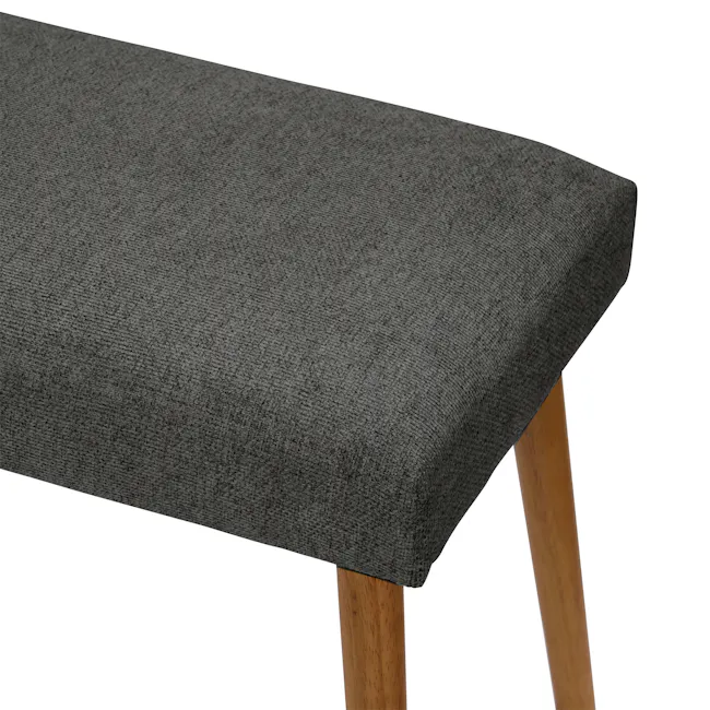 Miranda Bench 1m - Cocoa, Charcoal Ash - 4 - Gray upholstered stool, wooden legs, textured fabric, minimalist design, modern