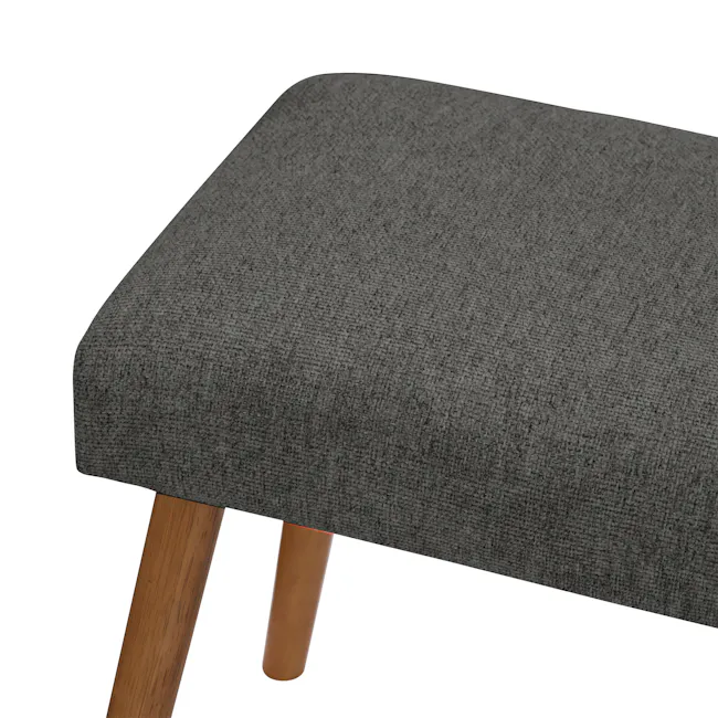 Miranda Bench 1m - Cocoa, Charcoal Ash - 3 - Gray upholstered ottoman, wooden legs, textured fabric, minimalist design