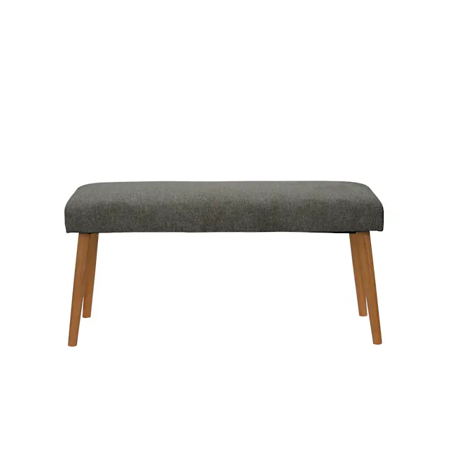Miranda Bench 1m - Cocoa, Charcoal Ash - 2 - Gray upholstered stool, wooden legs, minimalist design, modern aesthetic