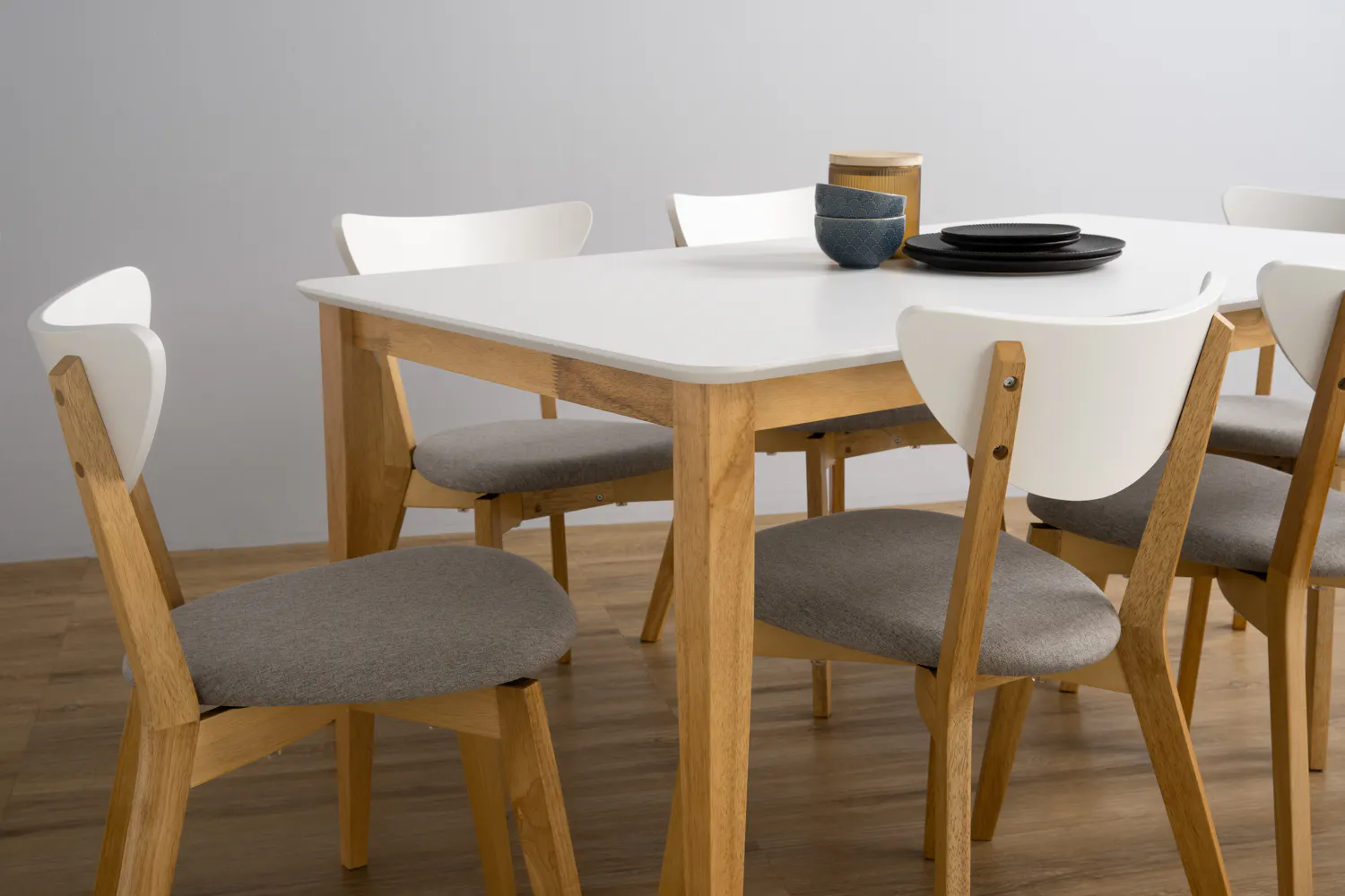(As-Is) Charmant Dining Table 1.4m - Natural, White - 6 - 13 - Modern dining room, minimalist design, white table, wooden