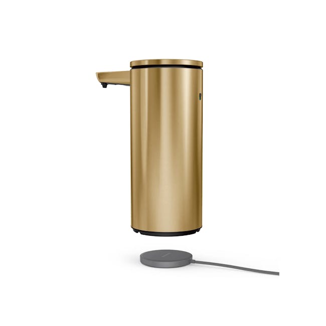 simplehuman 14oz Sensor Pump - Brass - 4 - Golden cylindrical device, sleek design, reflective surface, modern aesthetic