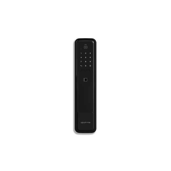 igloohome Push-Pull Mortise - Black - 1 - Sleek black keypad with numeric buttons and directional arrows, Modern design with