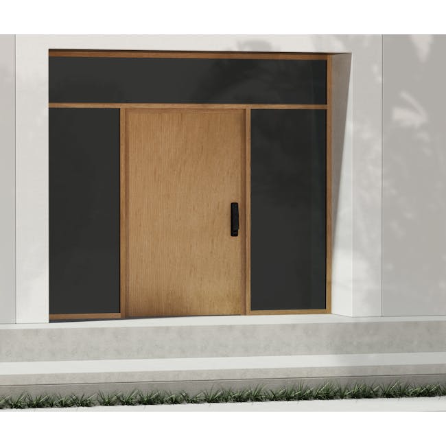igloohome Push-Pull Mortise - Black - 7 - Modern wooden door with black panels, minimalist design, sleek finish, large glass