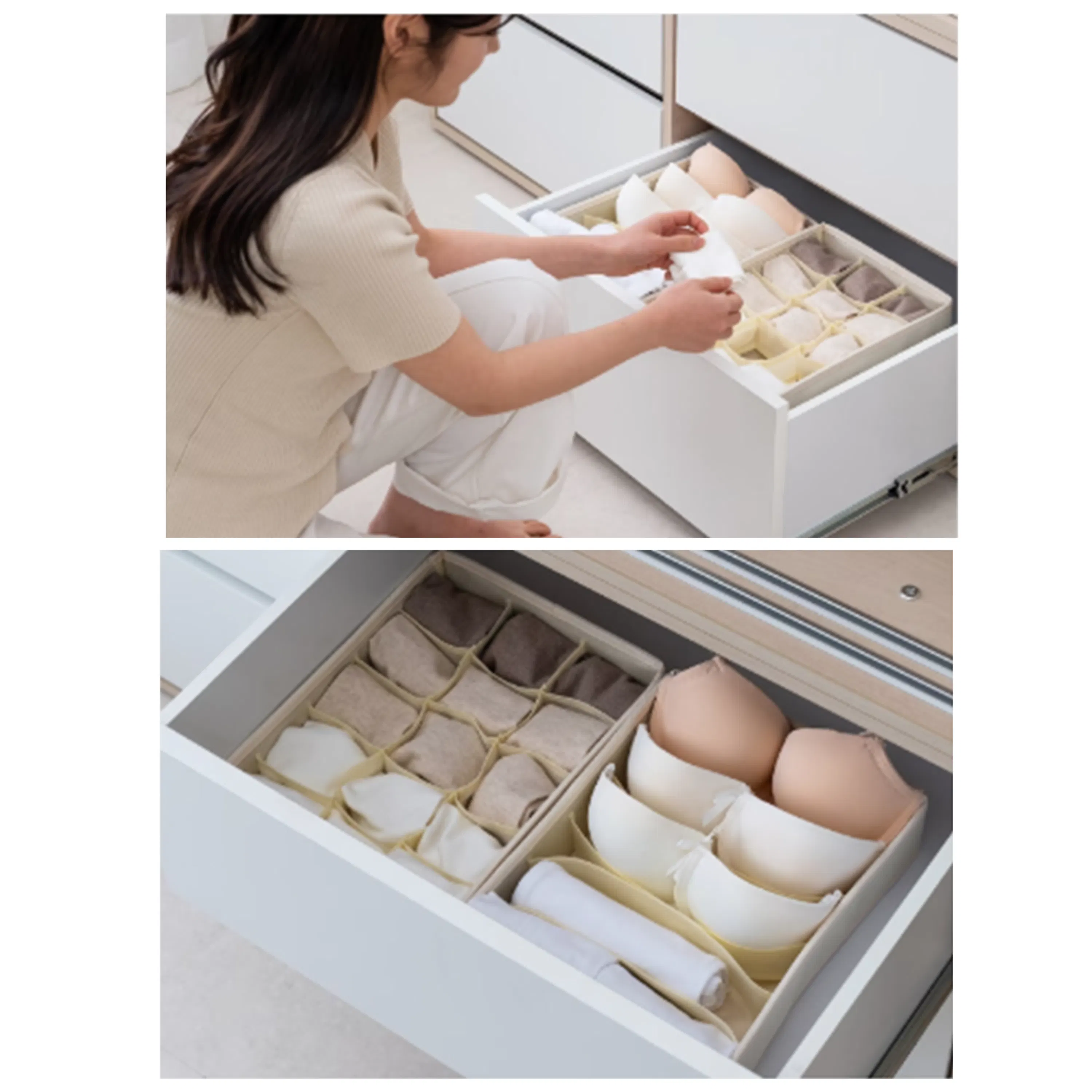 Daphne Sliding Wardrobe 1.2m - White - 10 - woman organizing drawers, neatly folding clothes, drawer organization, clothes