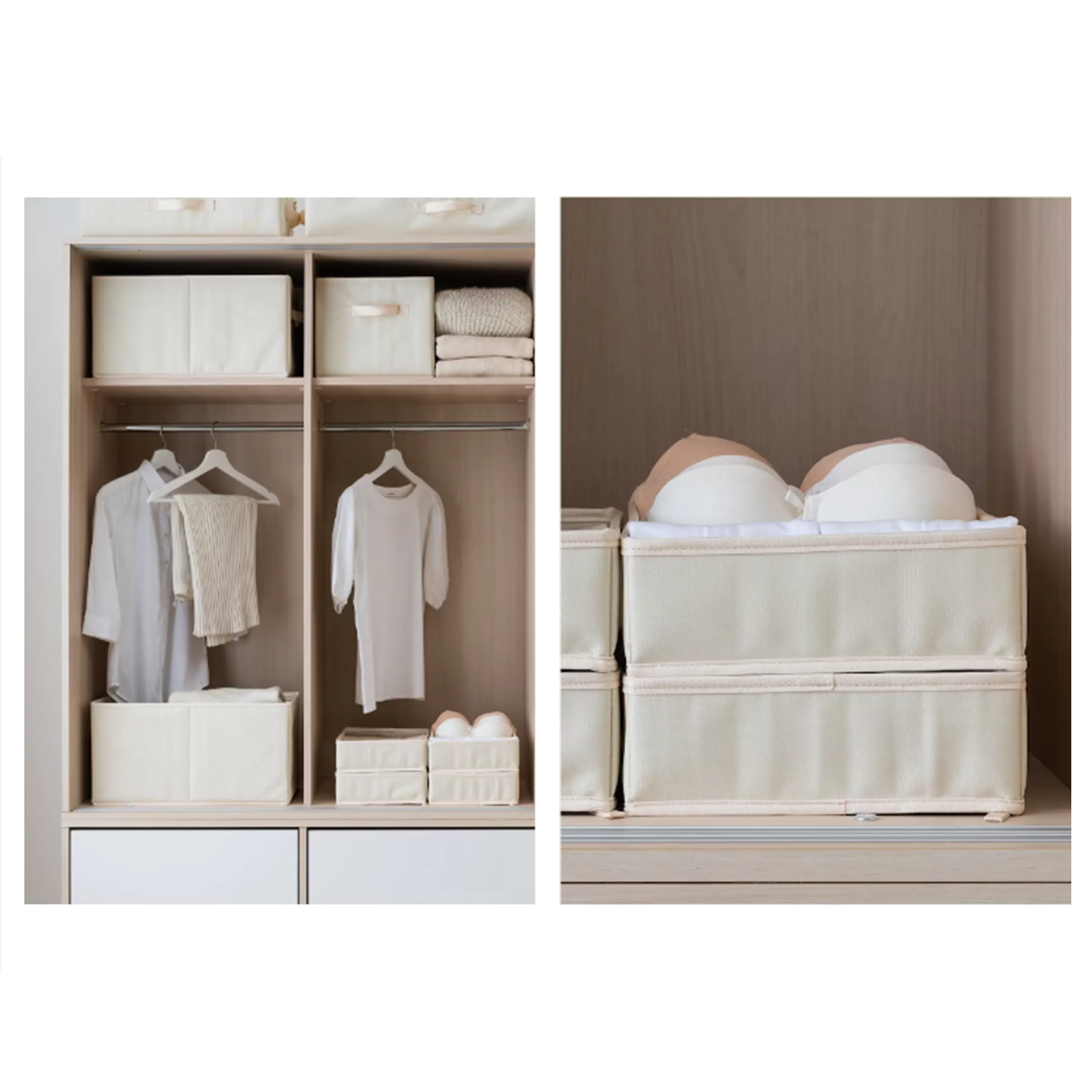 Daphne Sliding Wardrobe 1.2m - White - 9 - Organized closet with neatly folded clothes, beige drawers, white hangers, and