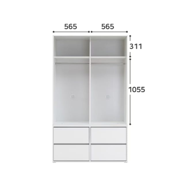 Daphne Sliding Wardrobe 1.2m - White - 5 - White open shelving unit, 565 x 565 inches, 311 x 1055 inches, minimalist design