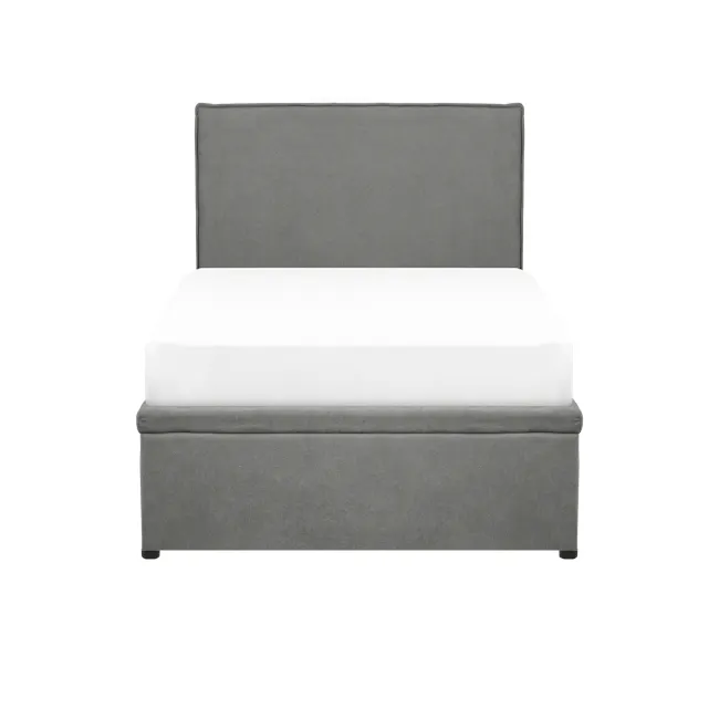 Arthur Single Storage Bed - Urban Grey (Fabric) - 1 - Grey upholstered bed with white bedding, sleek headboard design