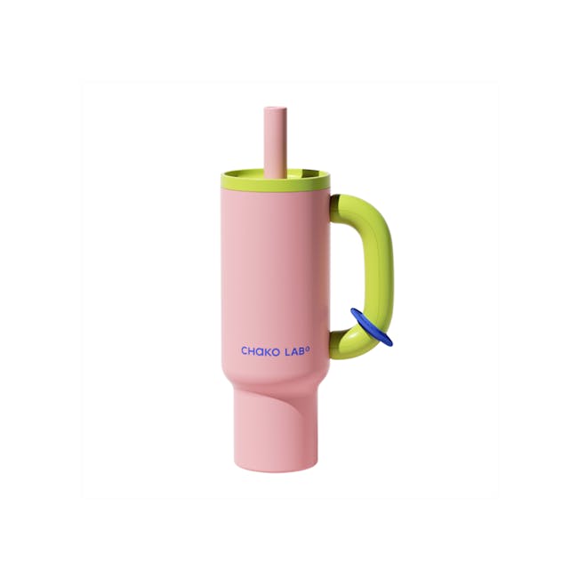 CHAKOLAB BAWANG Thermal Cup 1050ml - Pink Green - 1 - Chako Lab pink and green sippy cup with straw, kid-friendly sippy
