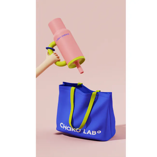 CHAKOLAB BAWANG Thermal Cup 1050ml - Pink Green - 6 - Chako Lab pink water bottle, hand holding water bottle, blue bag with
