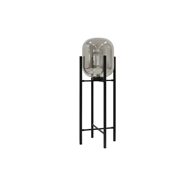 Noah Floor Lamp - Tall - 1 - Modern industrial design, sleek black metal frame, transparent dome, minimalist decor