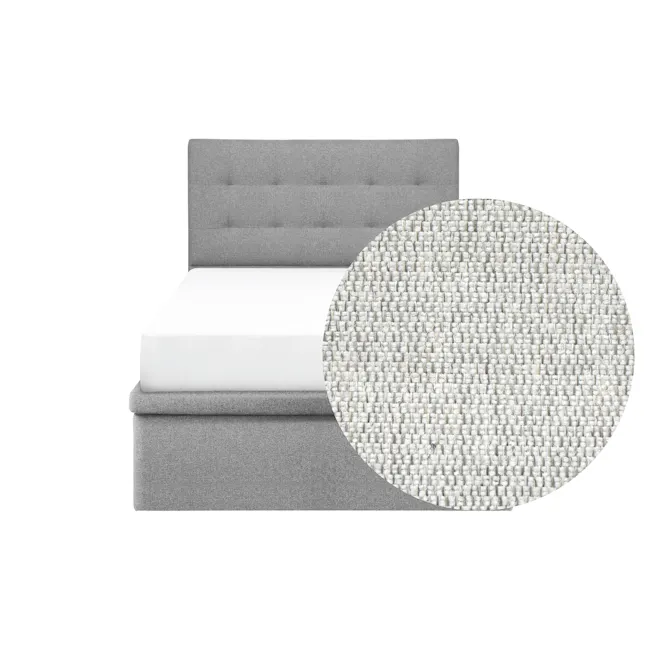 ESSENTIALS Single Headboard Storage Bed - Dew (Eco Clean Fabric) - 1 - Grey upholstered headboard, white mattress, textured