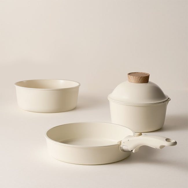 Sodam Nonstick Cookware Set - Cream White - 4