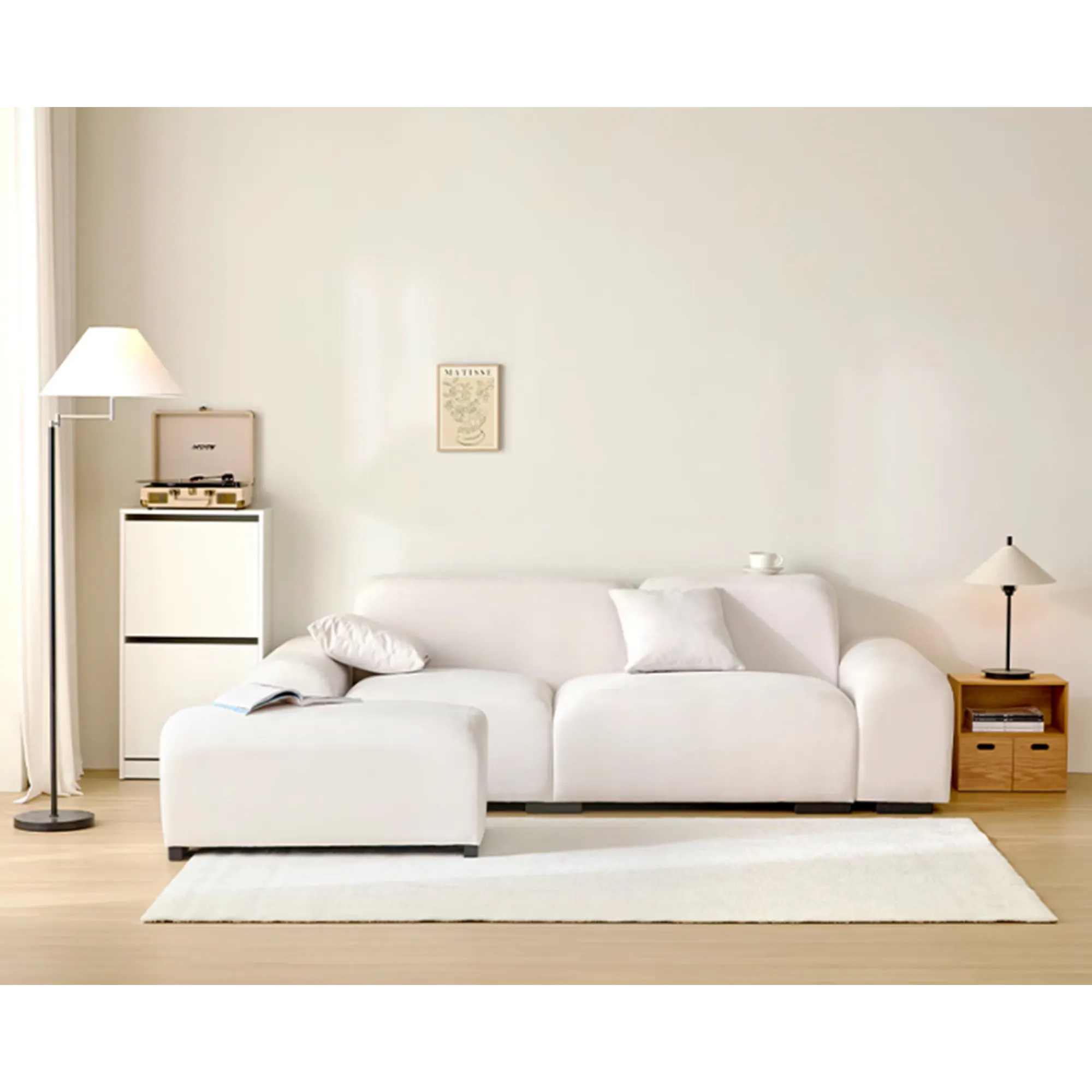 Sono 3 Seater Sofa - Ivory (Pet Friendly) - 14 - White modern living room, minimalist decor, cozy sofa, white leather couch