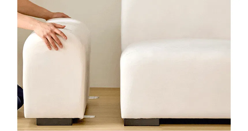Sono 3 Seater Sofa - Ivory (Pet Friendly) - 10 - White cushion, person's hand, sofa, armrest, armrest adjustment, black