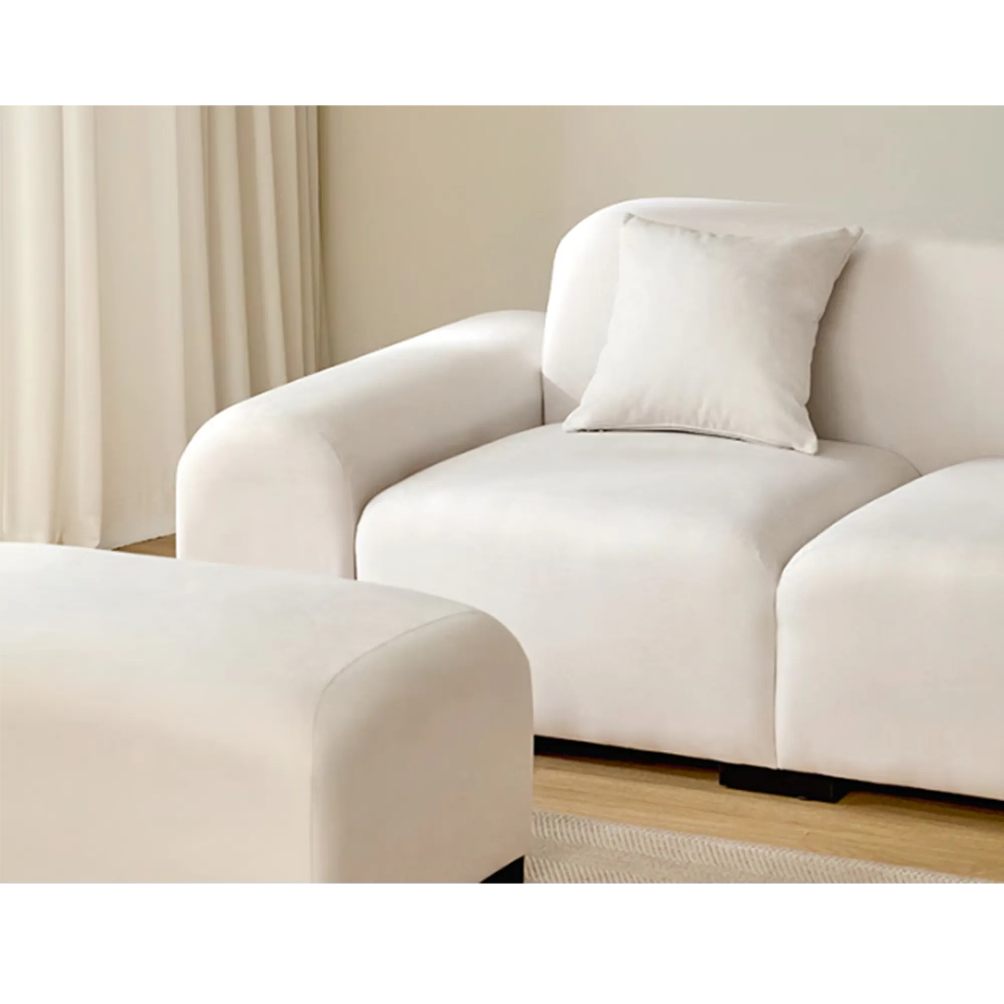 Sono 3 Seater Sofa - Ivory (Pet Friendly) - 12 - Cream-colored, modern, minimalist, cozy living room, soft lighting, clean