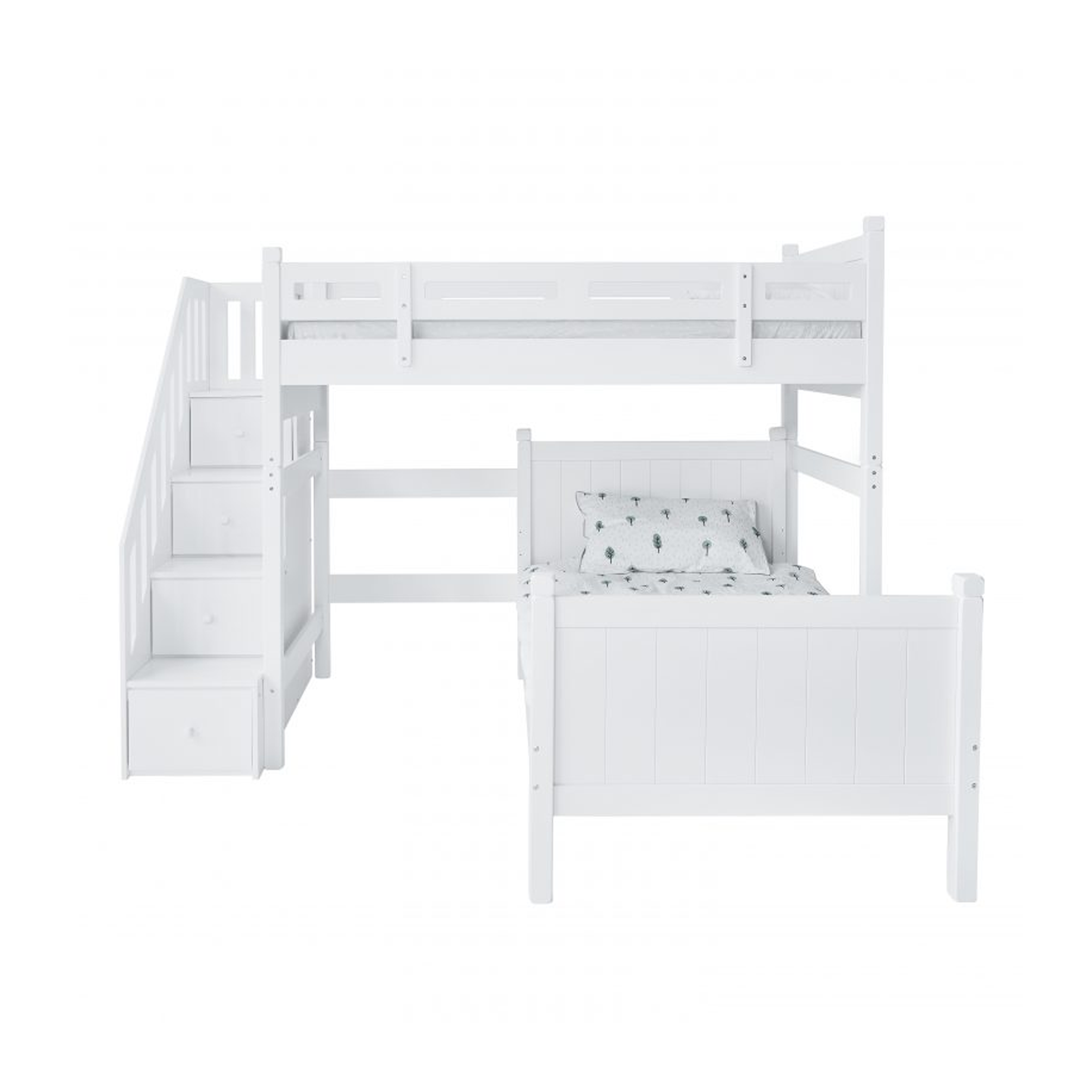 Tommy Single High Loft Bed with Staircase + Bottom Bed
