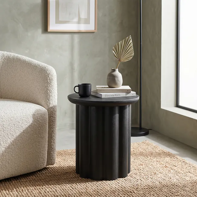 Aldo Concrete Round Side Table - Black - 2