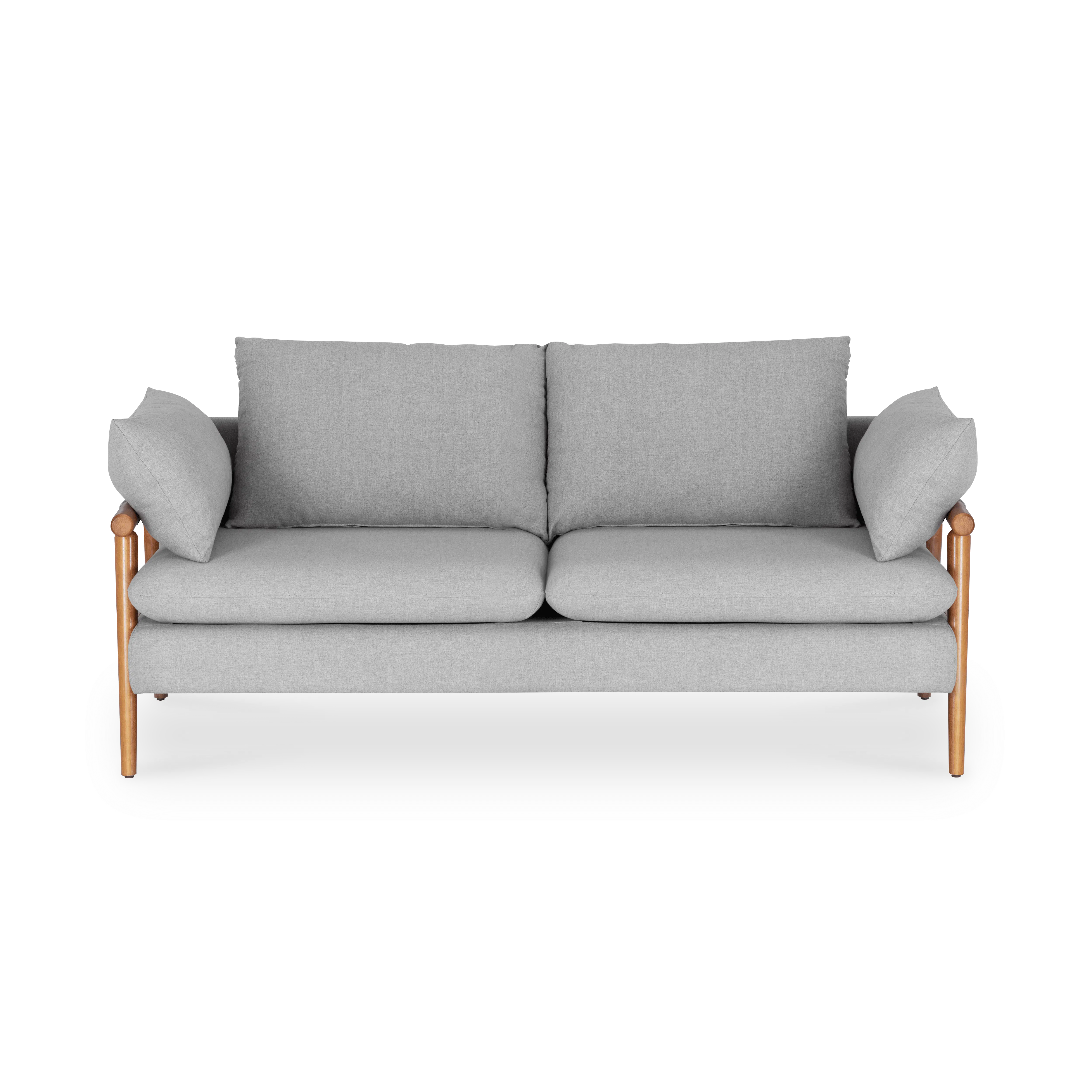 Astrid 3 Seater Sofa with Astrid 2 Seater Sofa - Slate - 13 - Grey upholstered sofa, wooden armrests, minimalist design