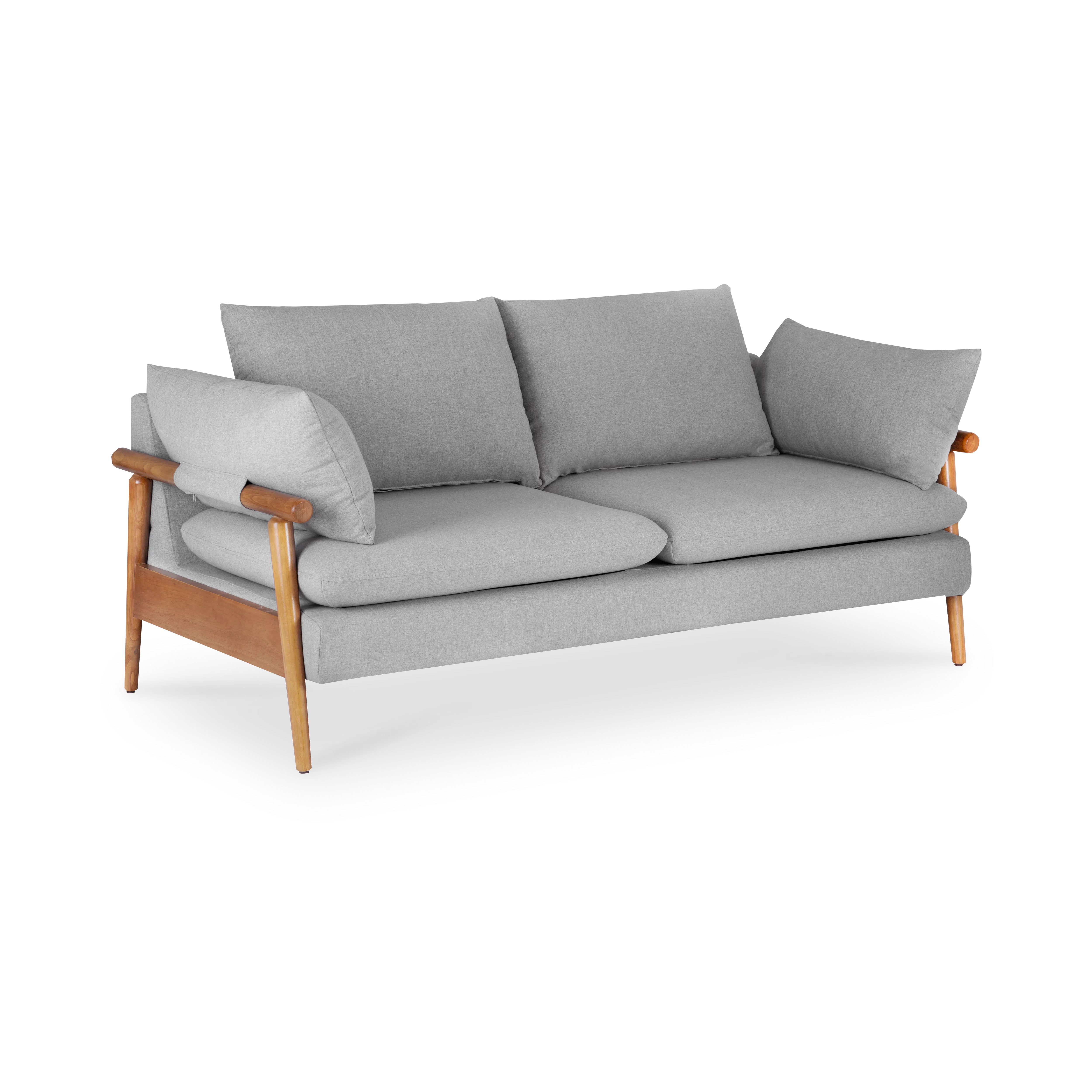 Astrid 3 Seater Sofa with Astrid 2 Seater Sofa - Slate - 15 - Grey upholstered sofa, wooden armrests, minimalist design