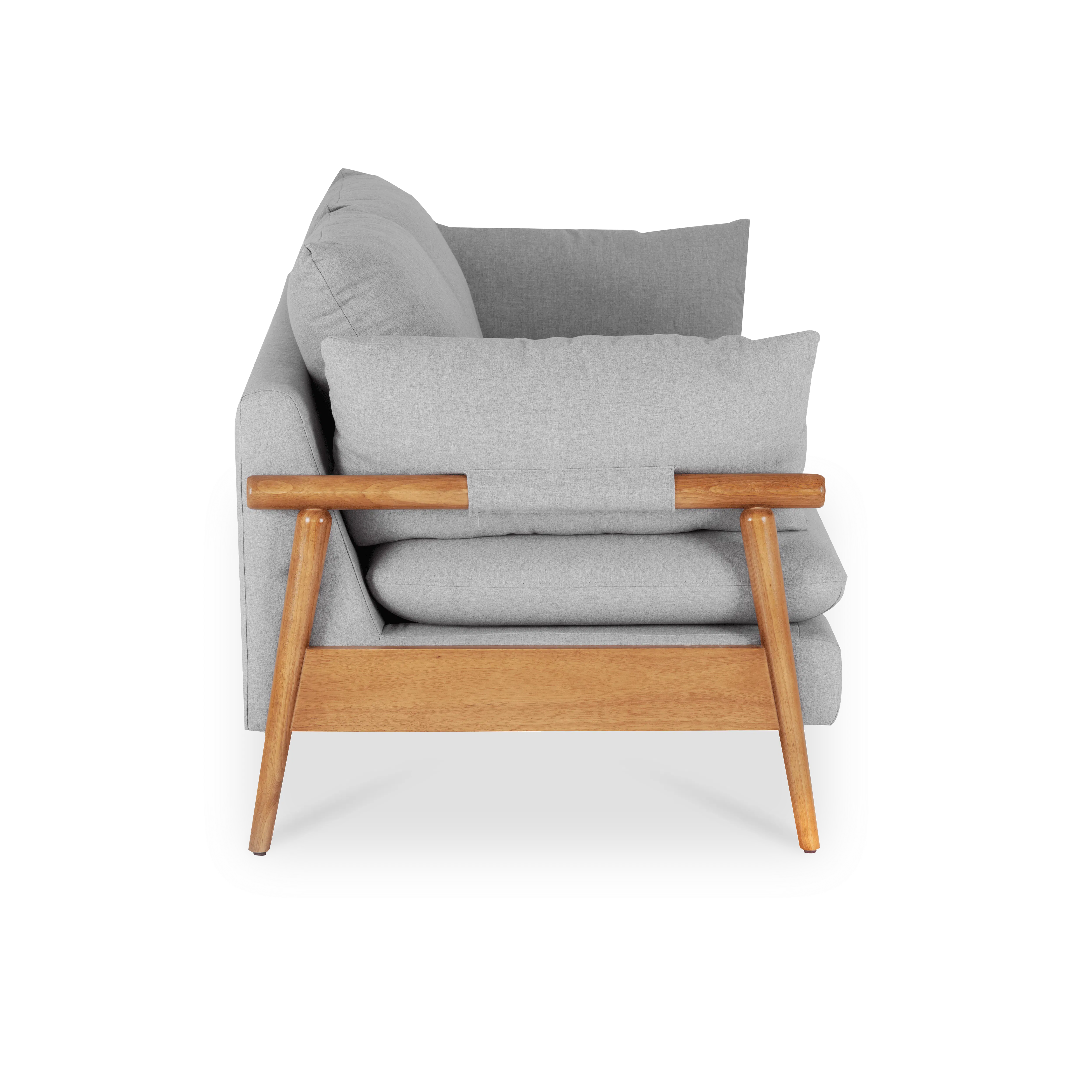 Astrid 3 Seater Sofa with Astrid 2 Seater Sofa - Slate - 16 - Modern gray sofa with wooden armrests, minimalist design
