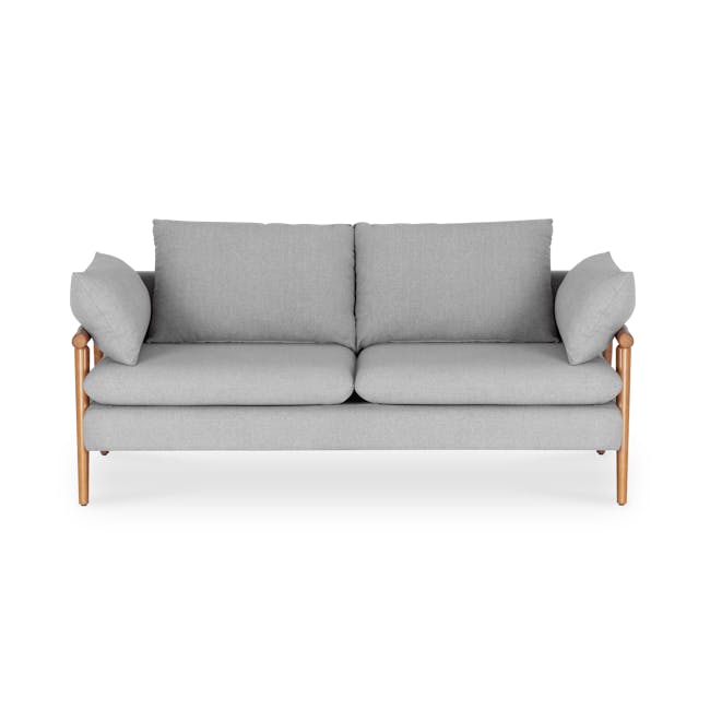 Astrid 2 Seater Sofa - Natural, Slate - 1 - Grey upholstered sofa, wooden armrests, minimalist design, neutral color