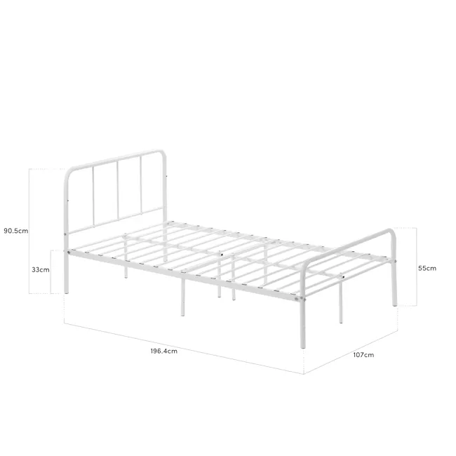Owen Super Single Metal Bed - Black - 7 - Compact and portable bed frame with adjustable height, White metal bunk bed with