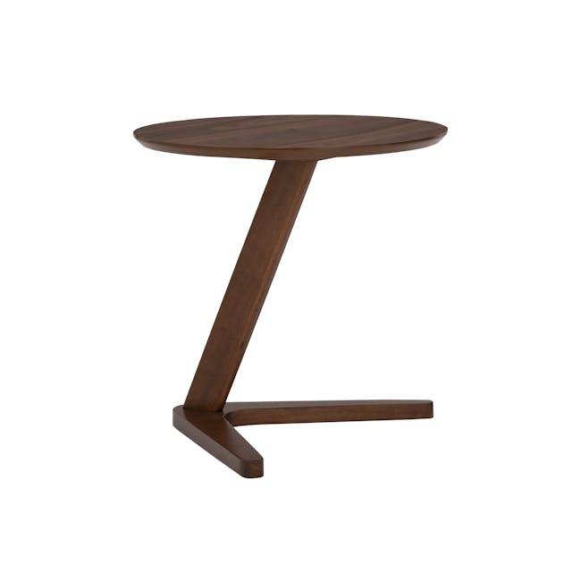 Trish Round Side Table - Walnut - 1 - Round wooden table with sleek design, dark brown finish, minimalist aesthetic, modern