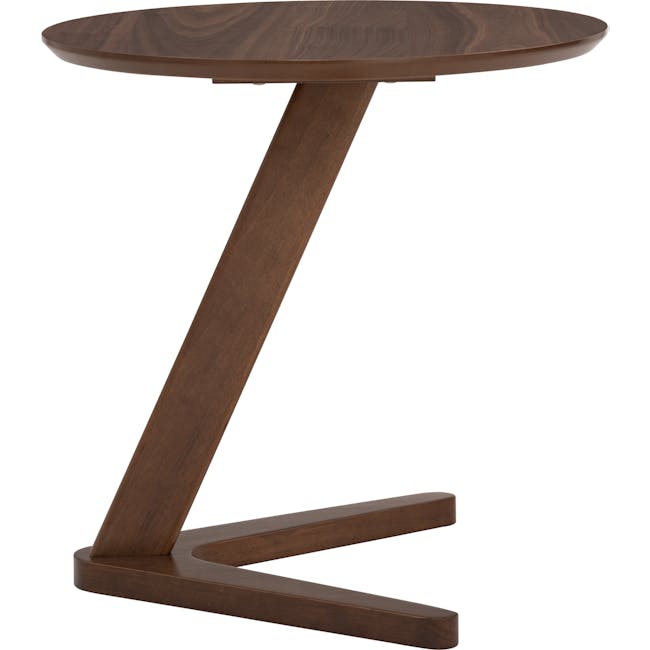 Trish Round Side Table - Walnut - 4 - Wooden round table with sleek design, dark brown finish, minimalist aesthetic, modern