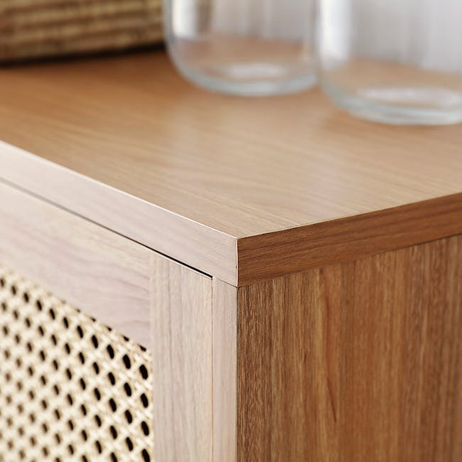 Belig Rattan Sideboard 1.3m - 12 - Wooden cabinet edge, natural wood texture, minimalist design, light wood finish, wooden