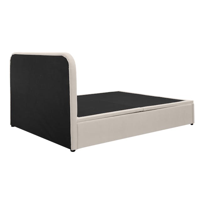 Nolan King Storage Bed - Oatmeal - 7 - Modern minimalist bed frame, black and beige color scheme, clean lines, integrated