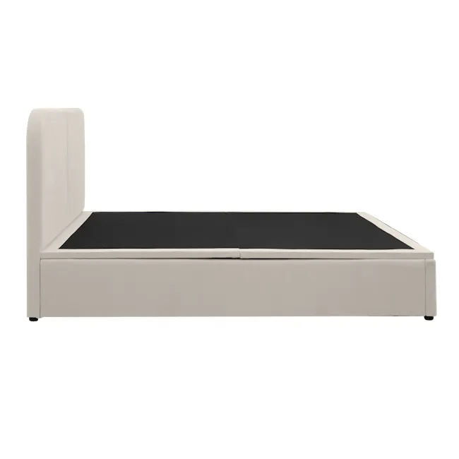 Nolan King Storage Bed in Oatmeal with 2 Asher Narrow Bedside Table - 7 - Modern minimalist bed frame, neutral beige color