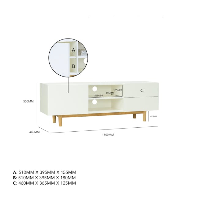 Aalto TV Cabinet 1.6m - White, Natural - 12