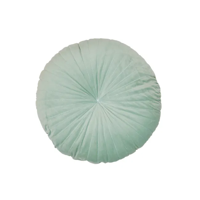 Fenni Round Velvet Cushion - Mint - 1 - Soft, pastel green fabric umbrella, circular shape, ribbed texture, delicate