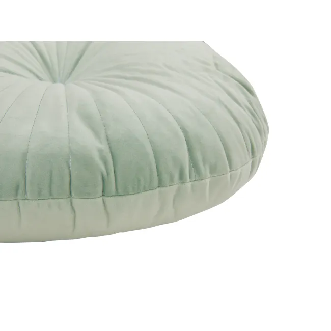 Fenni Round Velvet Cushion - Mint - 4 - Soft, cushioned, tufted, plush, cream-colored, fabric, pleated, decorative