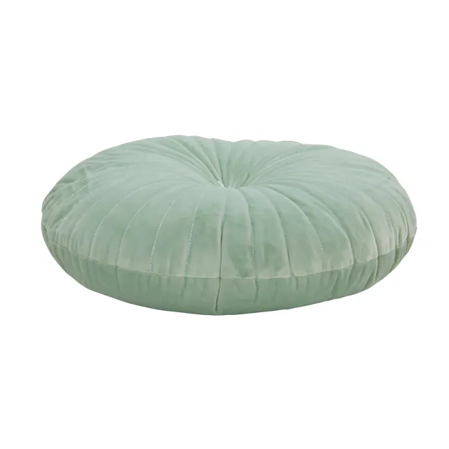 Fenni Round Velvet Cushion - Mint - 5 - Soft, cushioned, green, plush, round, upholstered, fabric, velvet, textured