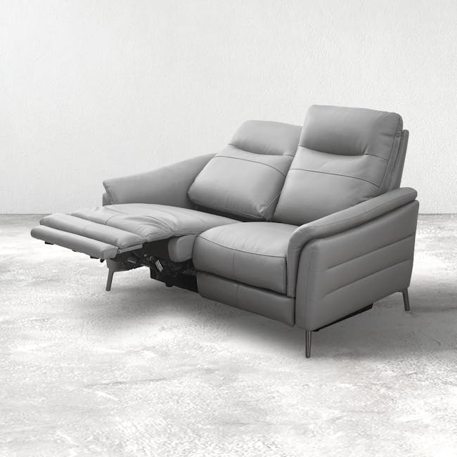 Oskar 3 Seater Incliner Sofa with Oskar 2 Seater Incliner Sofa - Flint Grey (Genuine Cowhide + Faux Leather) - 7