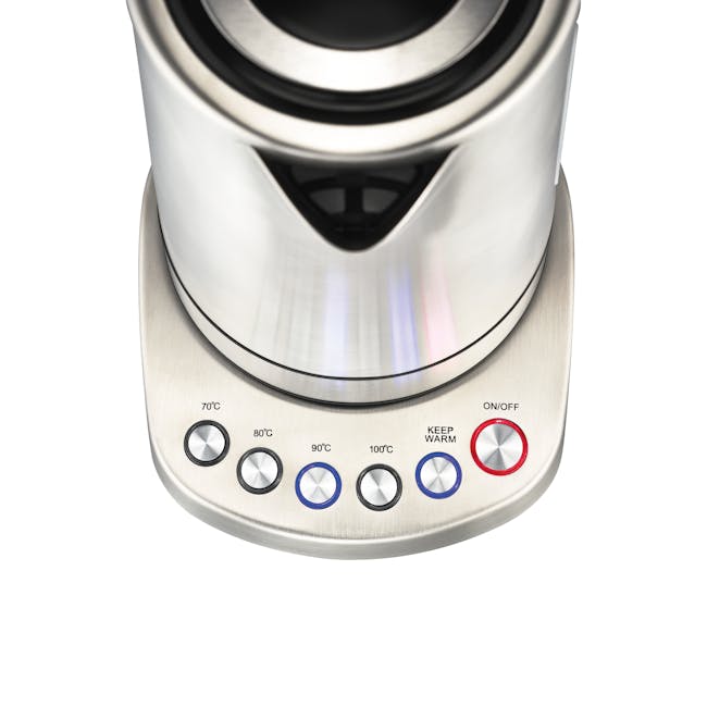 SOLIS 1.7L Vario Temp Kettle - 9 - Silver kitchen appliance, control panel, metallic design, digital display, temperature