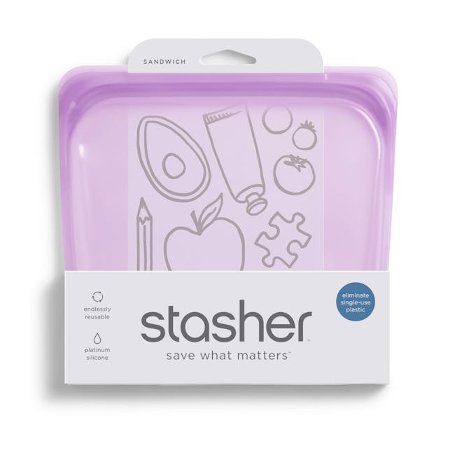 Stasher Reusable Silicone Bag - Sandwich - Purple - 5