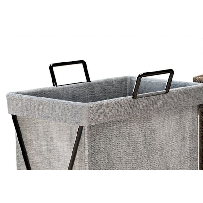 Nikki Laundry Basket - Brown - 6 - Gray fabric storage bin with black handles, modern design, clean lines, spacious