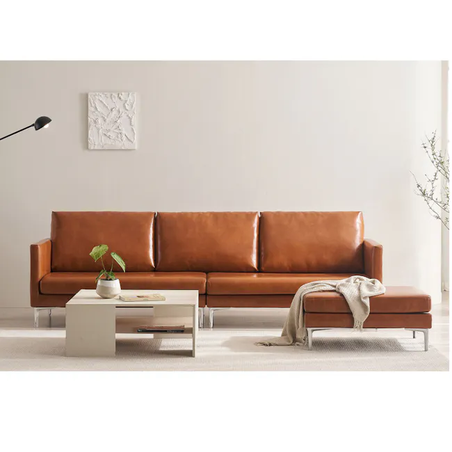 Leca 4 Seater Sofa - Camel (Faux Leather) - 5