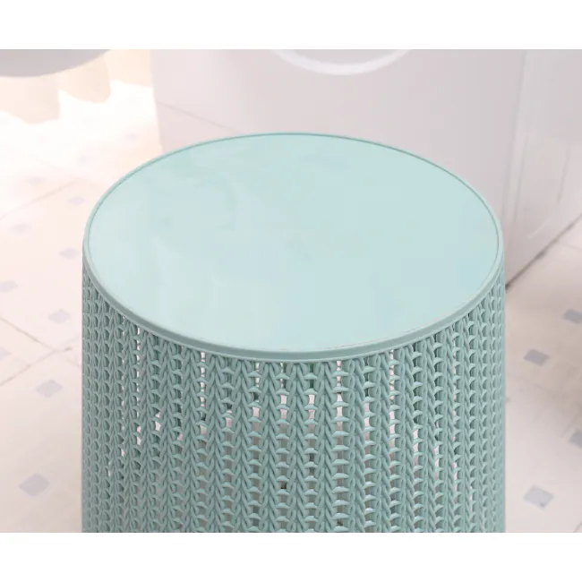 Alice Laundry Basket - White - 8 - Light blue, modern, textured, woven, circular, table, minimalist, contemporary
