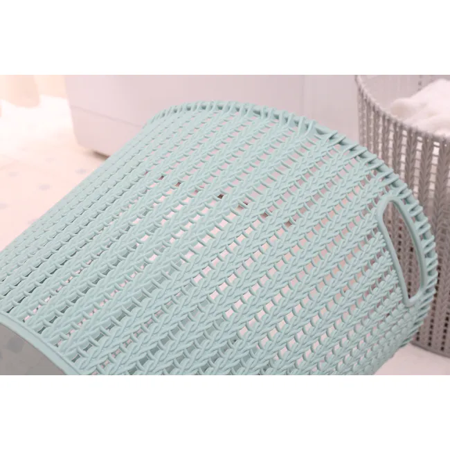Alice Laundry Basket - White - 6 - Light blue woven basket, soft and delicate texture, intricate design, modern aesthetic