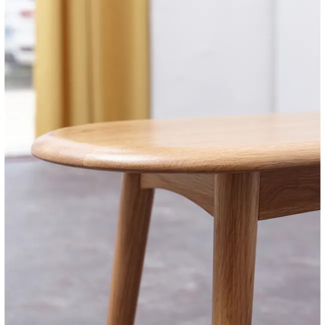 Felda Bench 1.4m - Oak - 8 - Wooden table with smooth surface, natural wood grain, curved top, minimalist design, modern