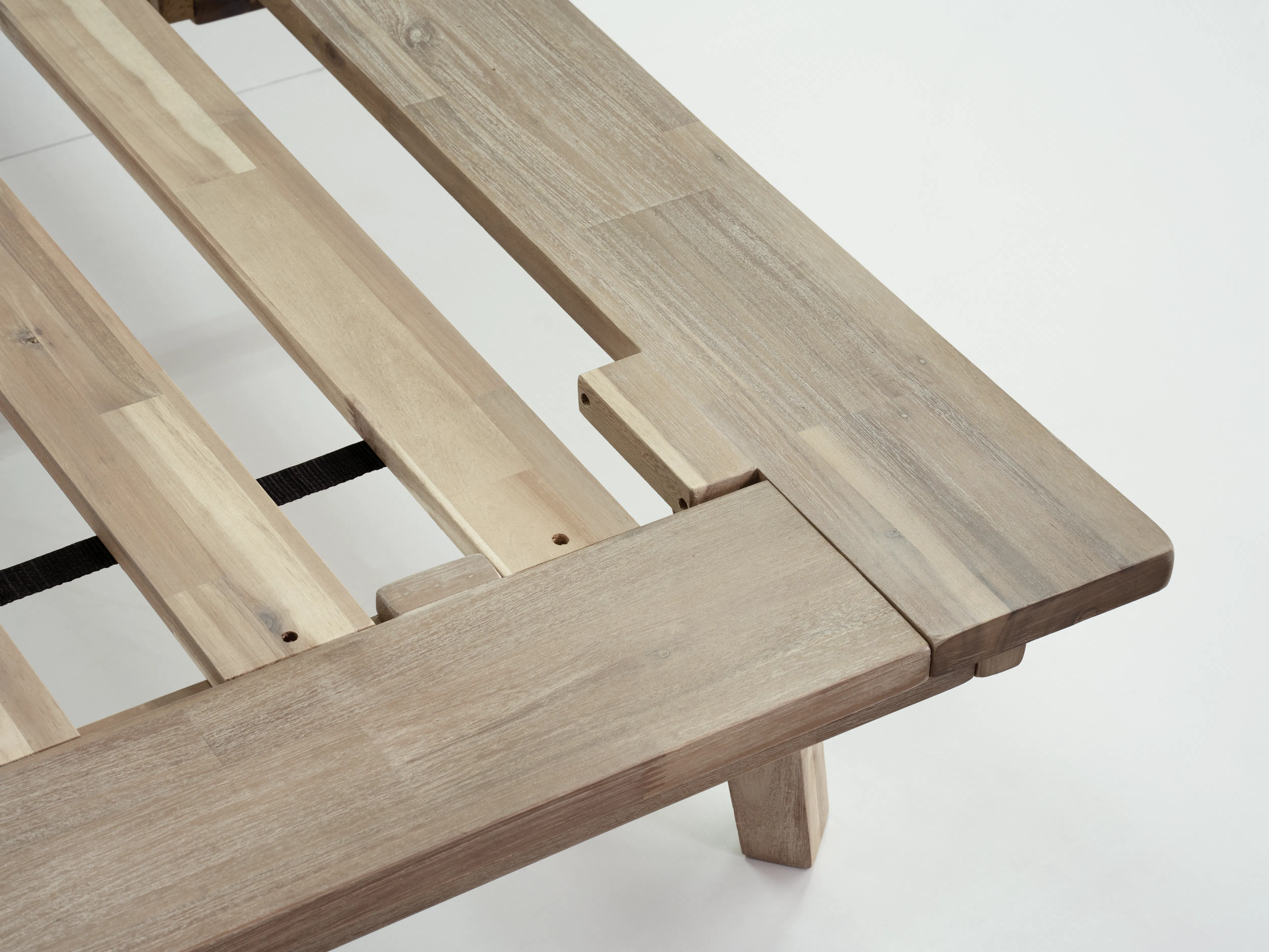 Leland King Platform Bed - 9 - Wooden bench, minimalist design, natural wood finish, rustic aesthetic, wooden slats